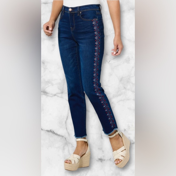 DG2 by Diane Gilman Denim - DG2 Diane Gilman New Classic Stretch Blue Denim Embroidered Ankle Jeans Size 10